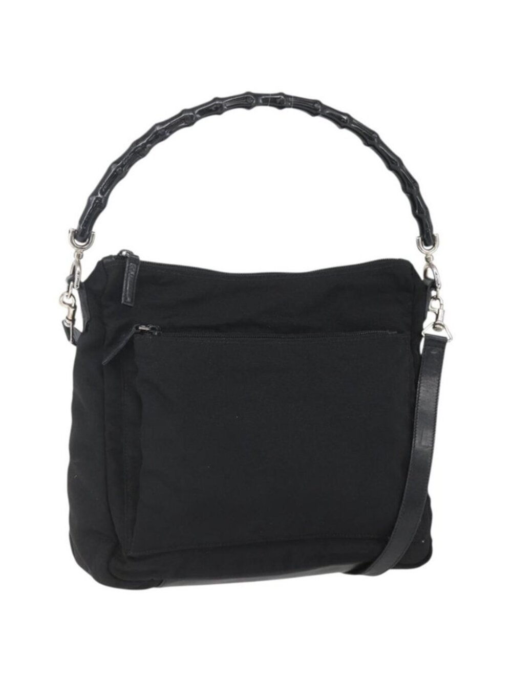 Authentic GUCCI Bamboo Shoulder Bag Nylon 2way Black Gold 000 0509